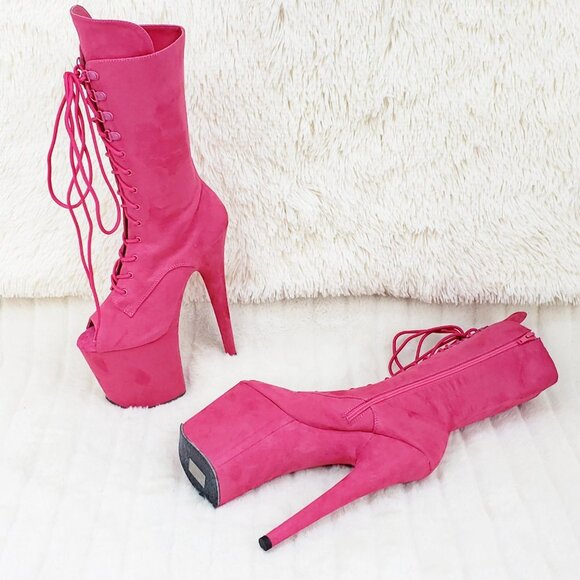 Flamingo 1051FS 8" Heel Mid Calf Platform Boots Hot Pink - Picture 7 of 12